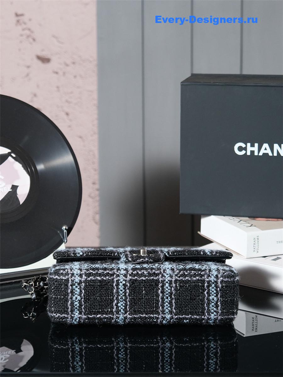 Ch**el black blue tweed flap bag