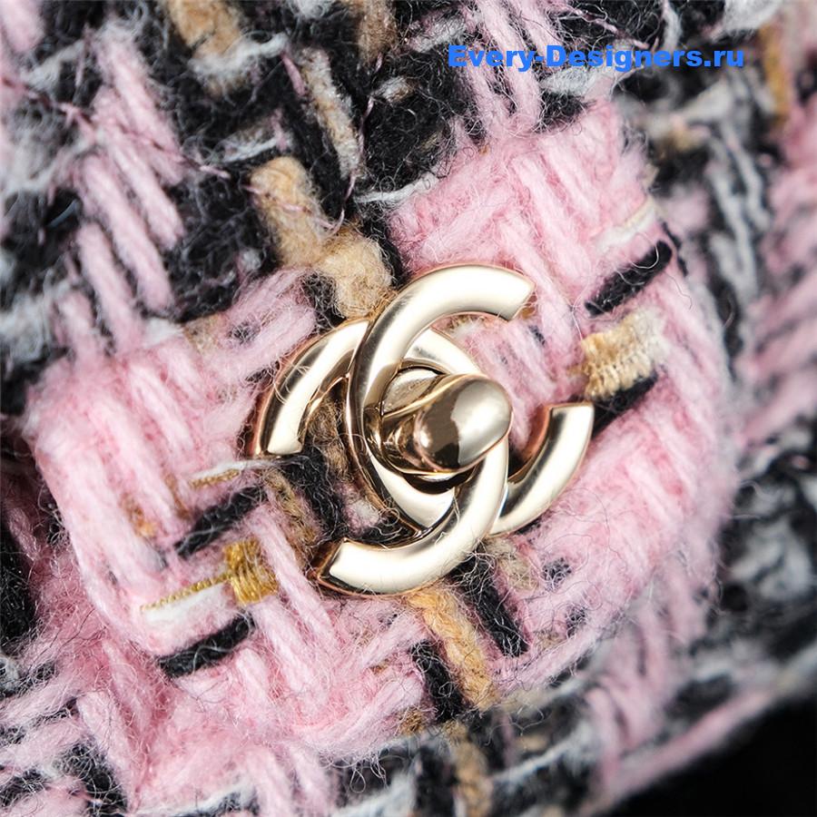 Ch**el black pink tweed flap bag