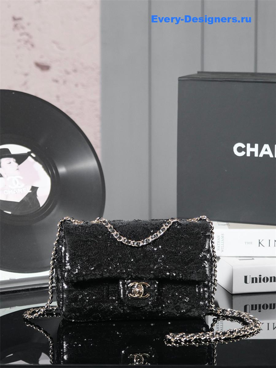 Ch**el logo black sequin bag