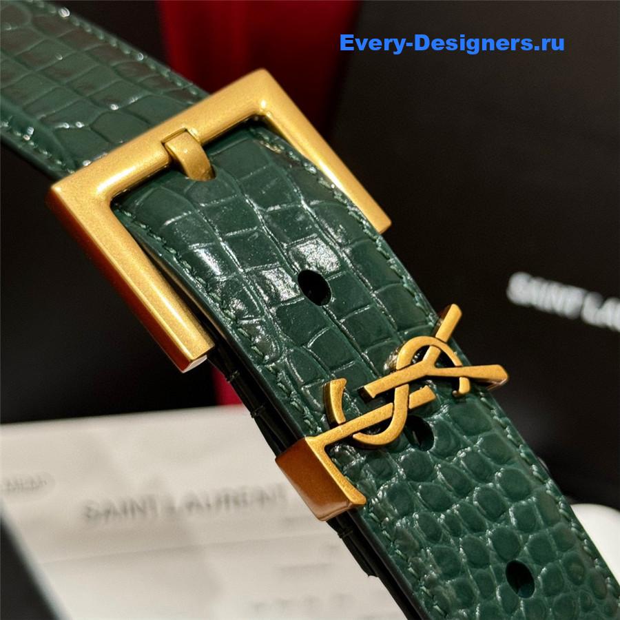 Sa1nt Lau*nt green monogram square-buckle belt