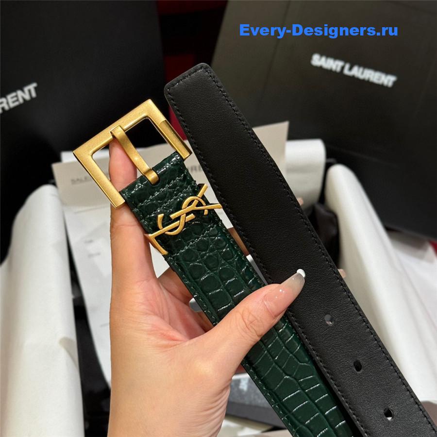 Sa1nt Lau*nt green monogram square-buckle belt