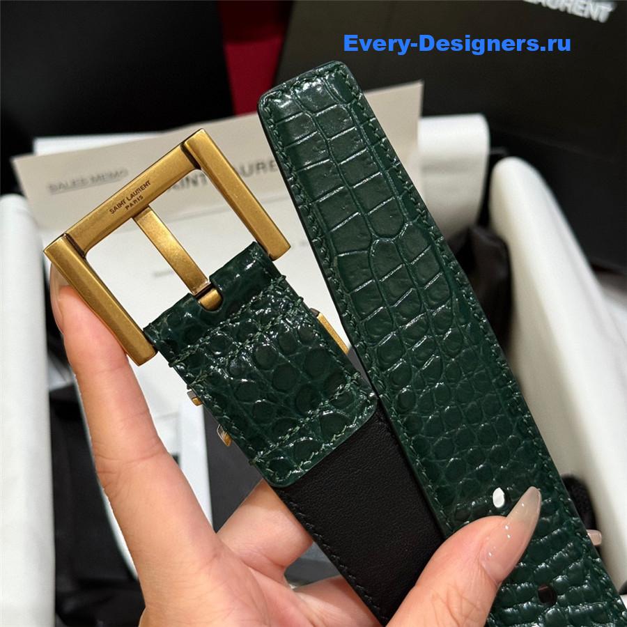 Sa1nt Lau*nt green monogram square-buckle belt