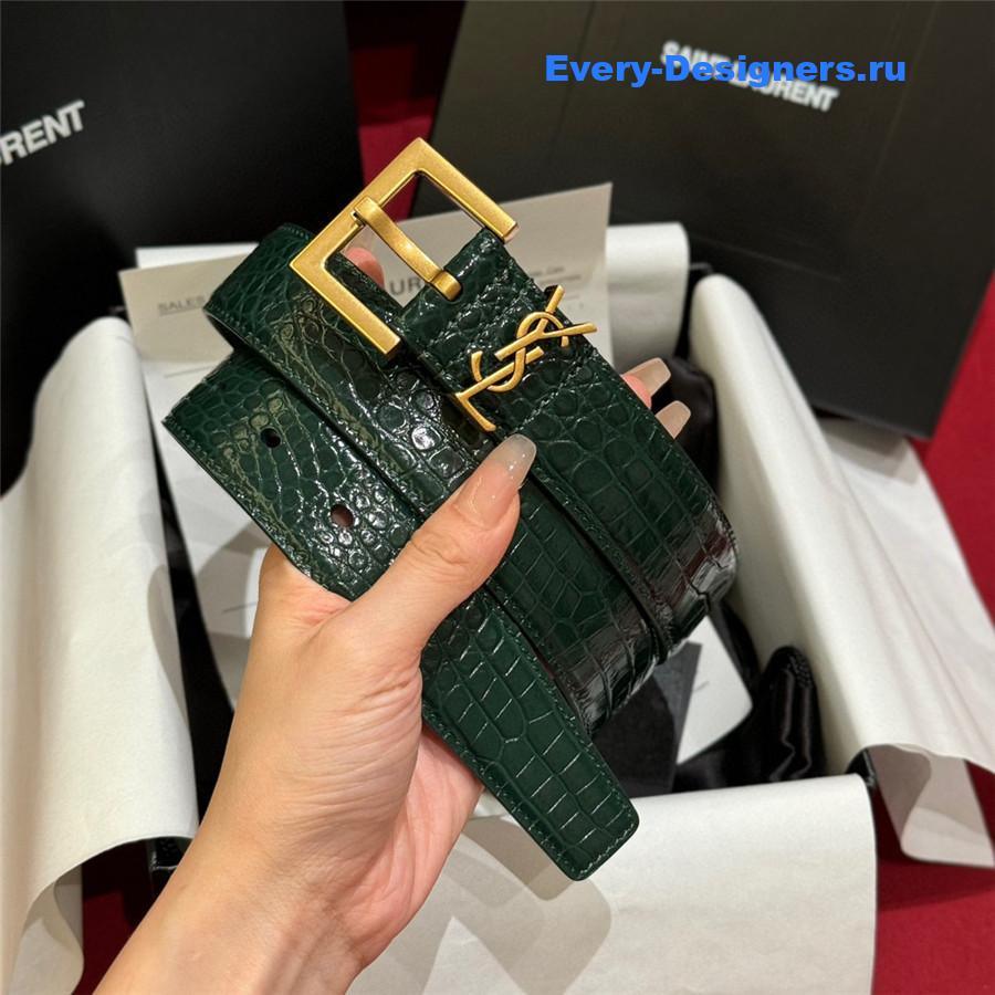 Sa1nt Lau*nt green monogram square-buckle belt