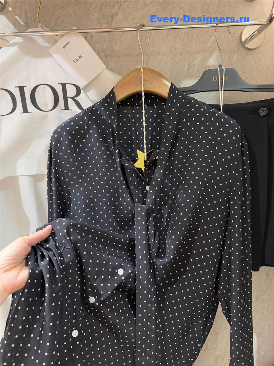 D10r navy silk polka dot blouse