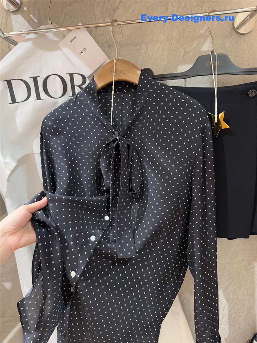 D10r navy silk polka dot blouse