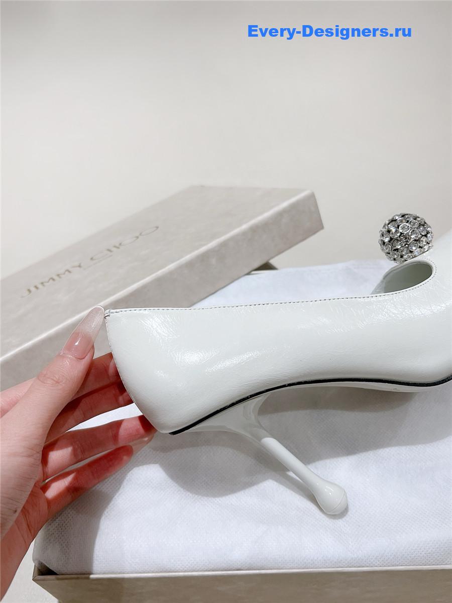 J1m*y Ch00 orb 95 embellished patent leather pumps white