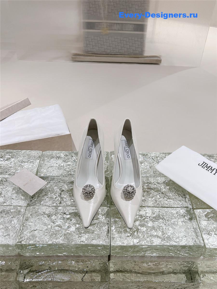 J1m*y Ch00 orb 95 embellished patent leather pumps white