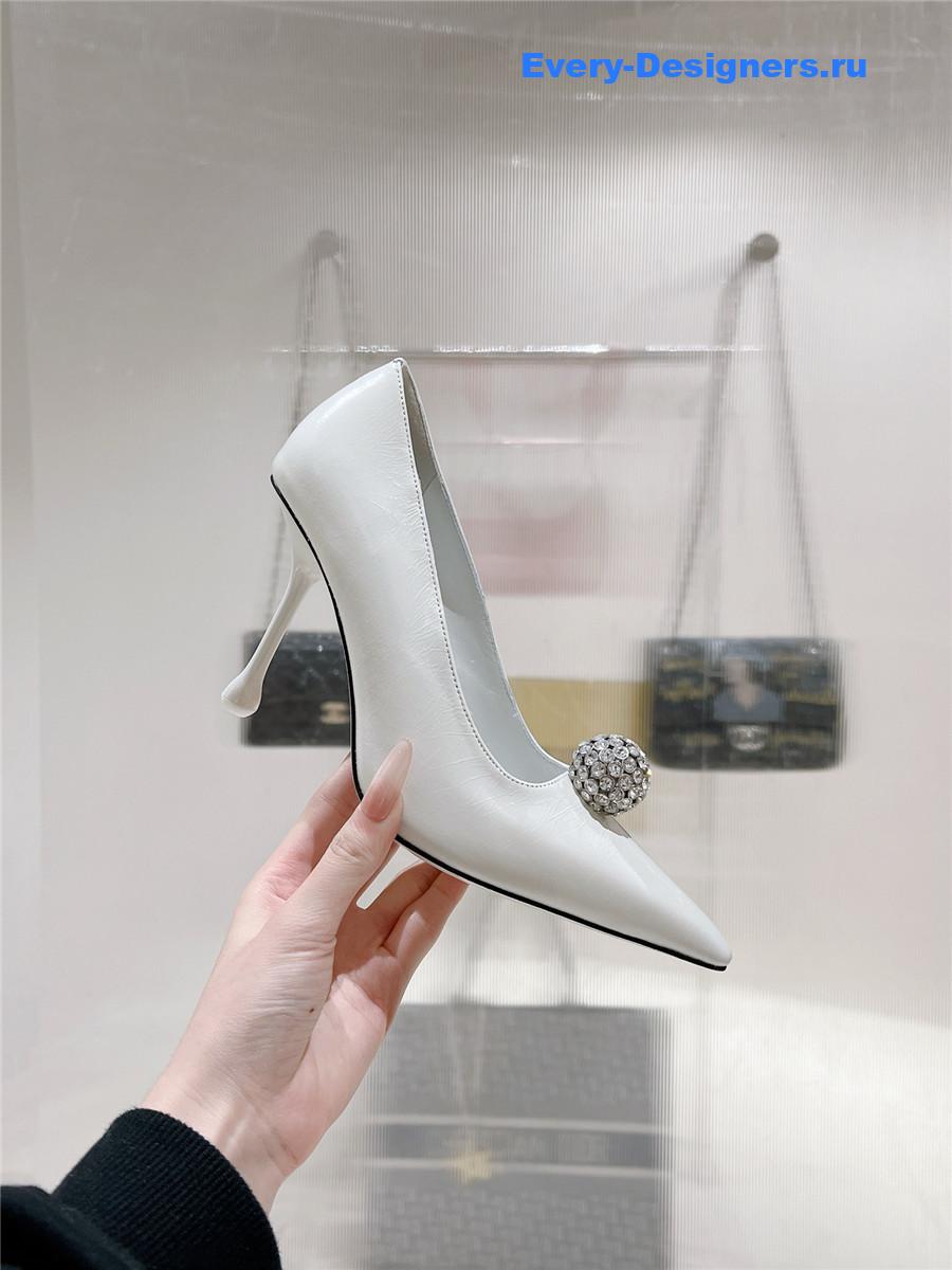 J1m*y Ch00 orb 95 embellished patent leather pumps white