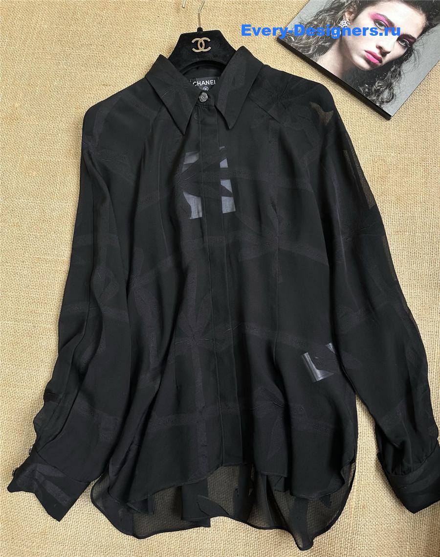 Ch**el black long sleeve silk shirt