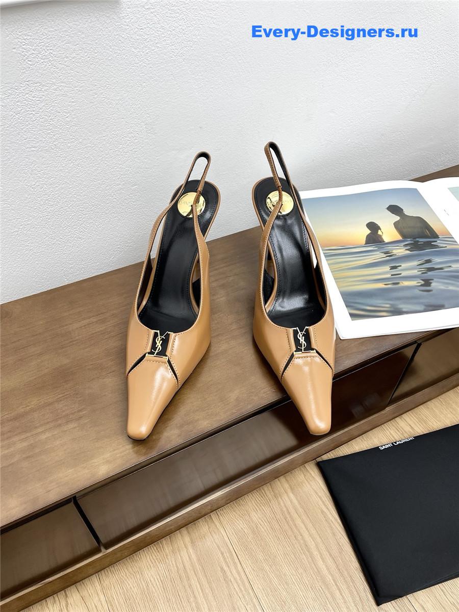 Sa1nt Lau*nt babylone cassandre leather pumps in brown