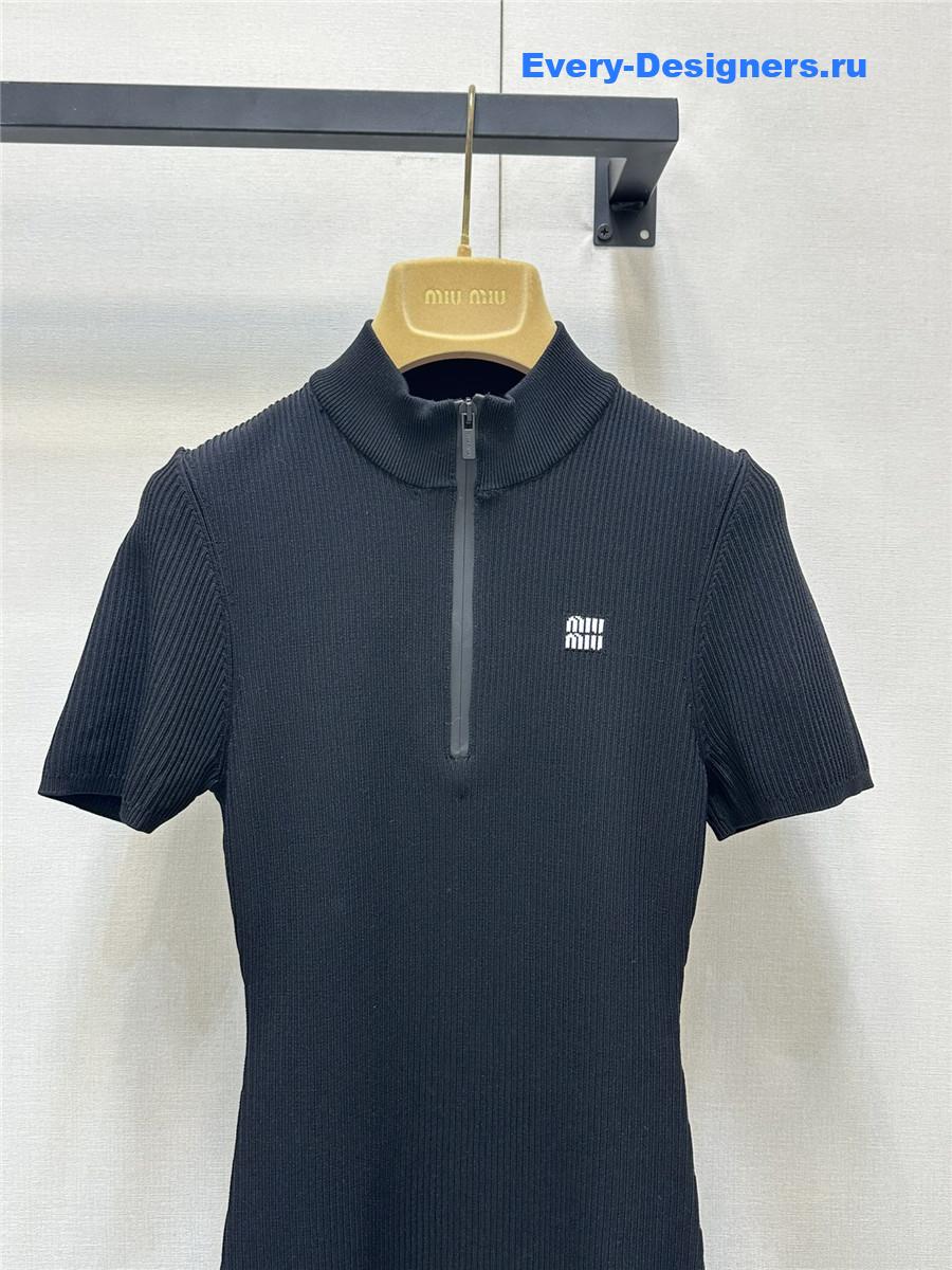 Miu Miu Embroidered Logo Knitted Dress