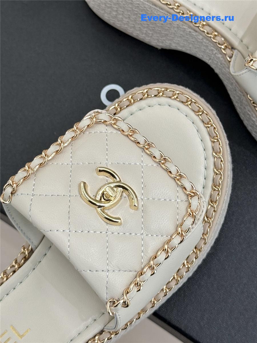 ch**el D1am0nd chain platform slippers white