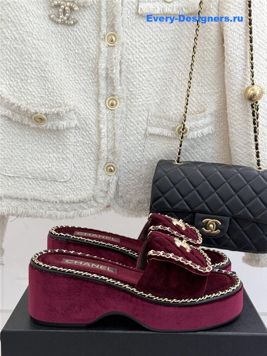 ch**el D1am0nd chain platform slippers burgundy