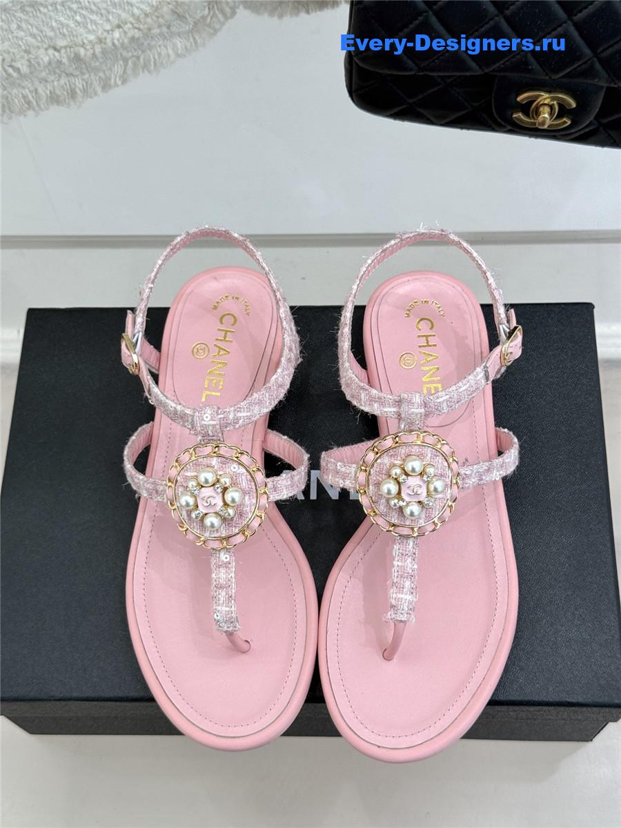 Ch**el camellia pearl pink flip flops