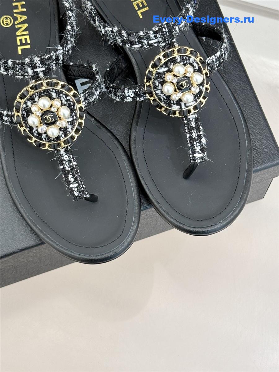 Ch**el camellia pearl tweed flip flops