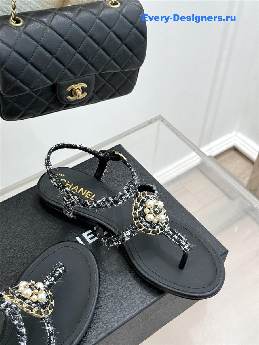 Ch**el camellia pearl tweed flip flops