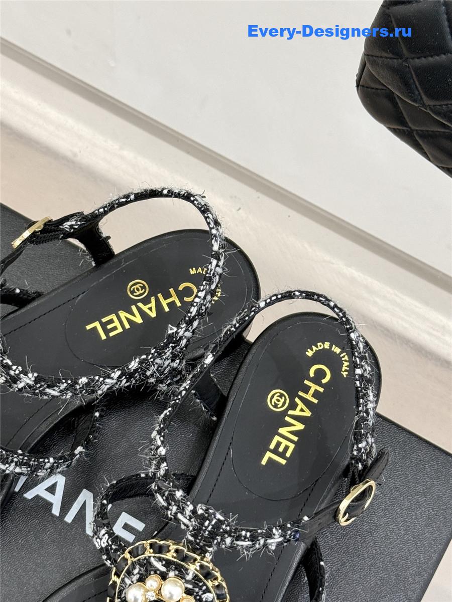 Ch**el camellia pearl tweed flip flops