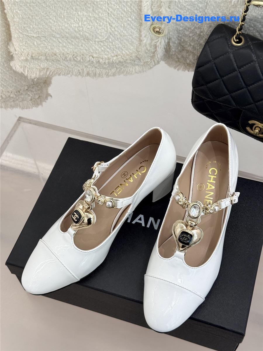 Ch**el chunky heels mary jane pumps white