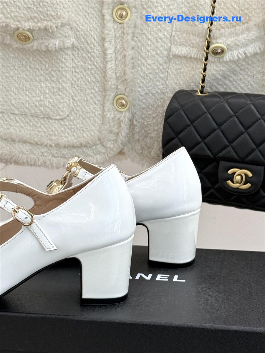Ch**el chunky heels mary jane pumps white
