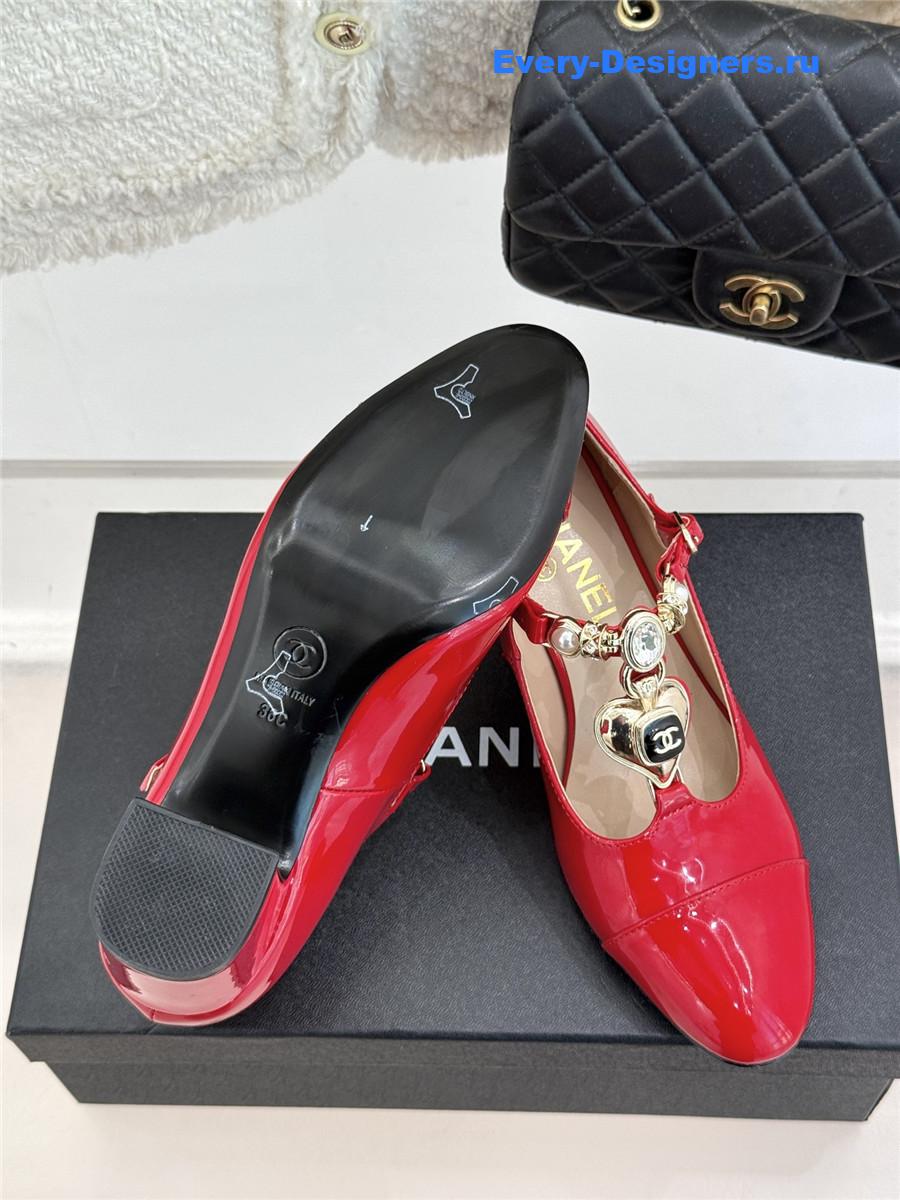 Ch**el chunky heels mary jane pumps red