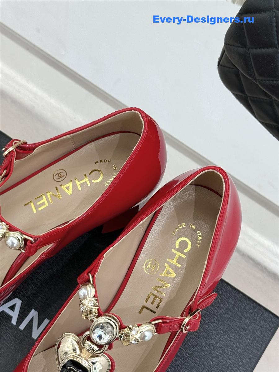 Ch**el chunky heels mary jane pumps red