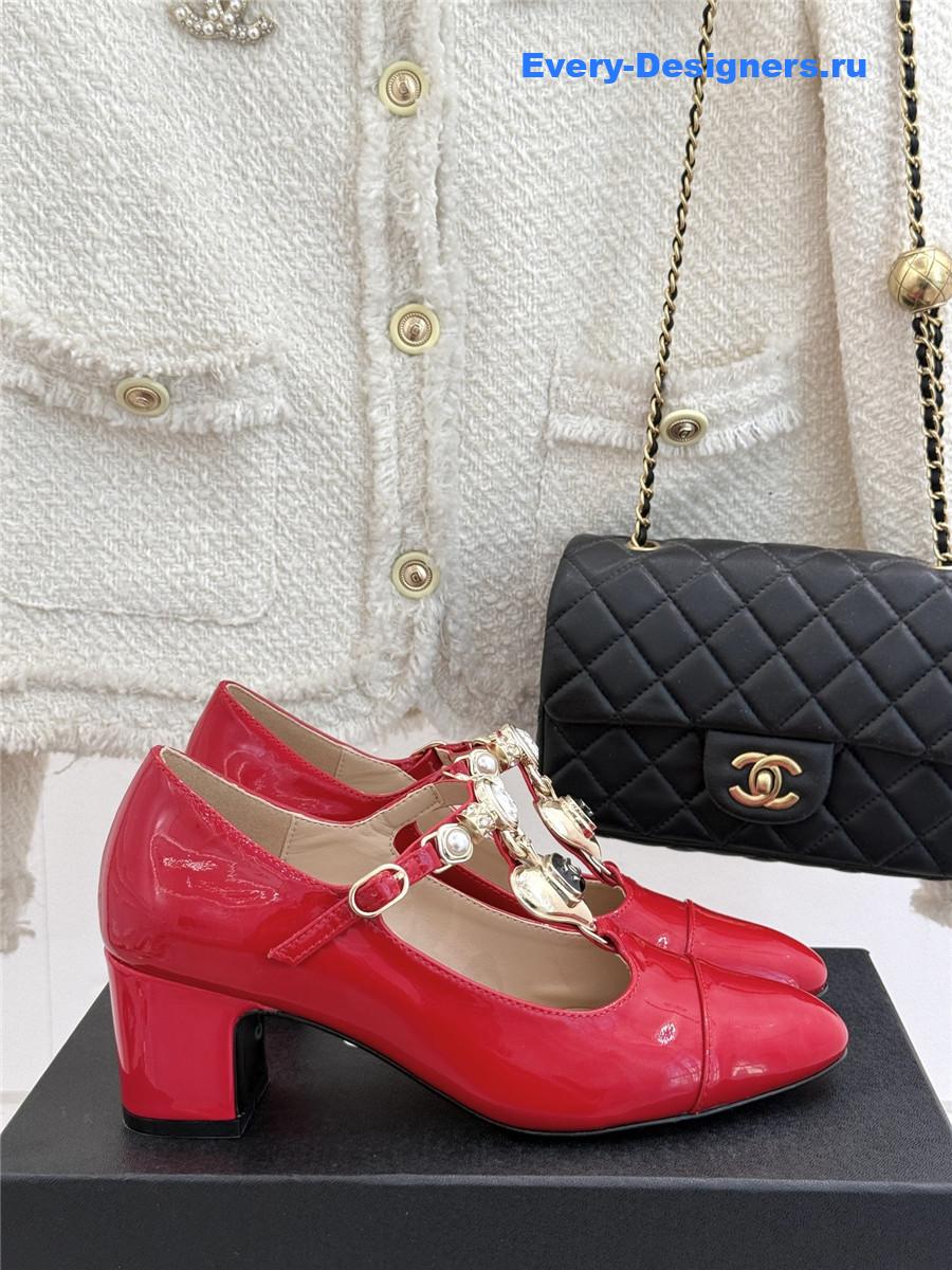 Ch**el chunky heels mary jane pumps red