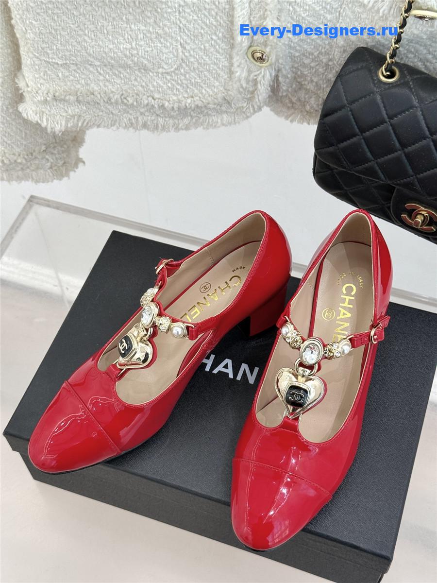 Ch**el chunky heels mary jane pumps red