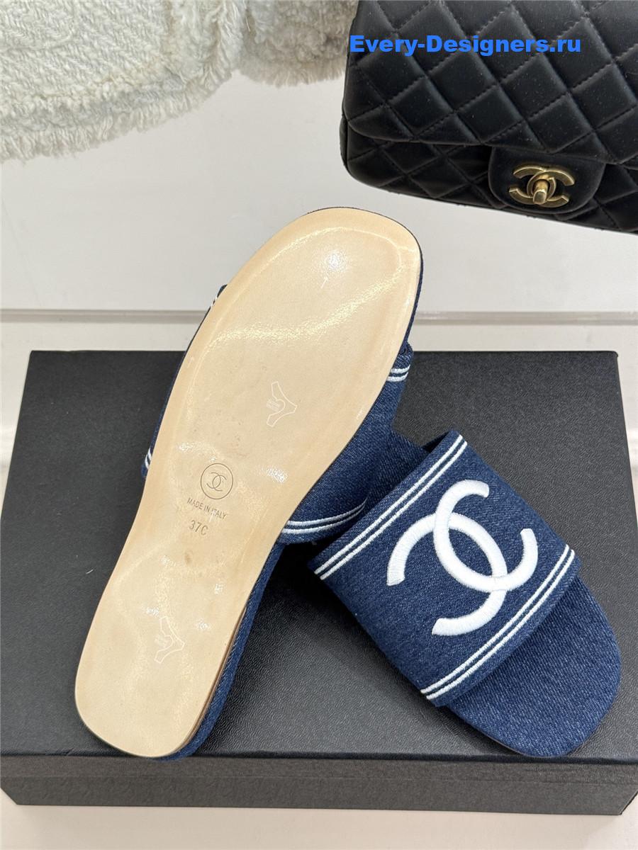 Ch**el denim embroidery flat slippers