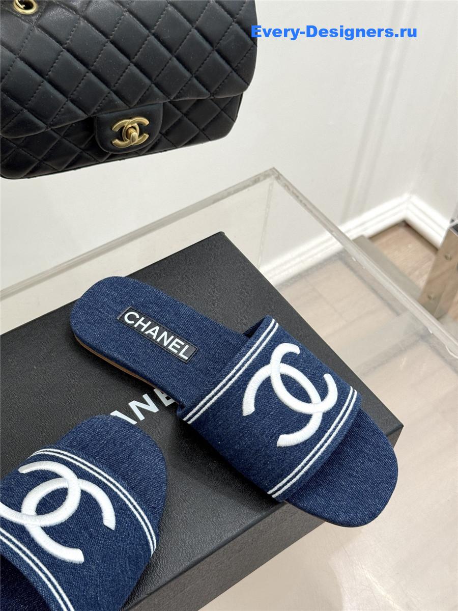 Ch**el denim embroidery flat slippers