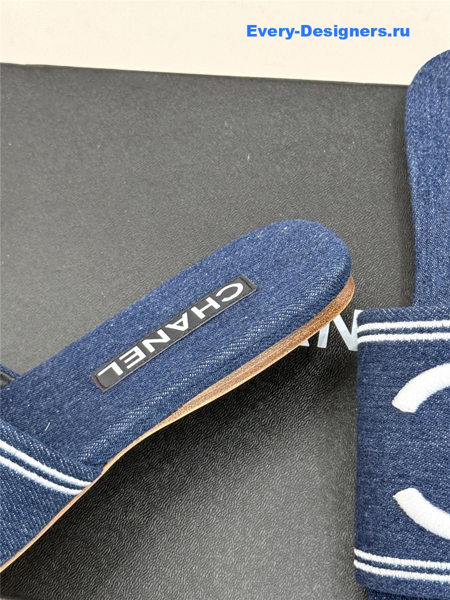 Ch**el denim embroidery flat slippers