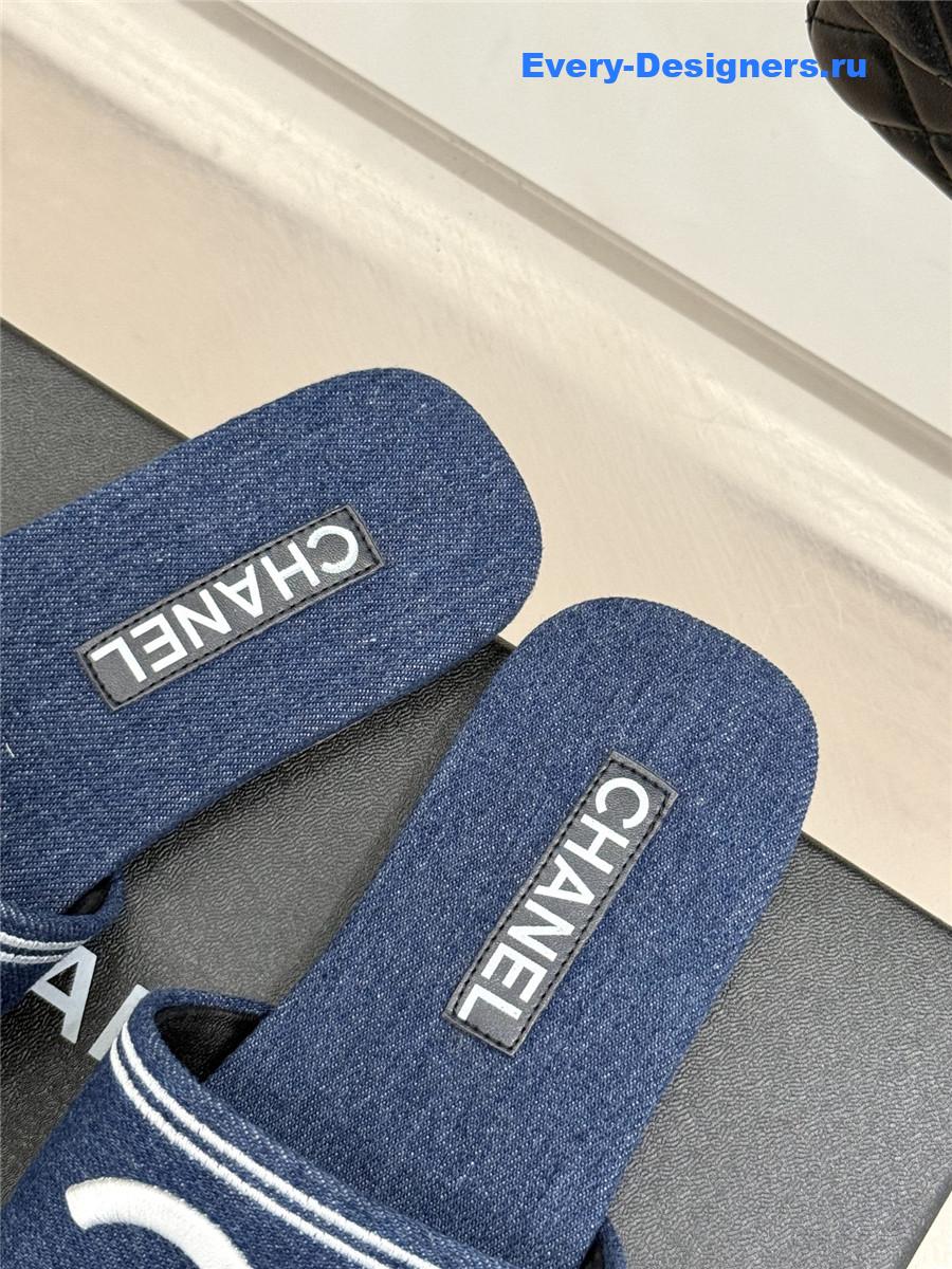 Ch**el denim embroidery flat slippers