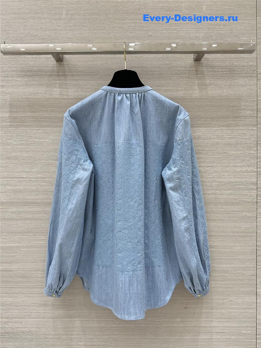 Ce1i*e arc de triomphe embroidered denim shirt