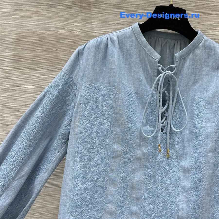 Ce1i*e arc de triomphe embroidered denim shirt