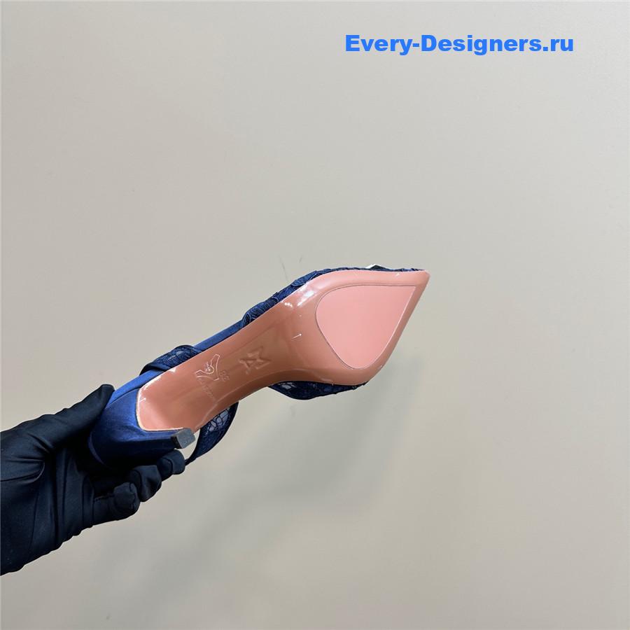 Amina Muaddi Camelia Blue Satin Pumps