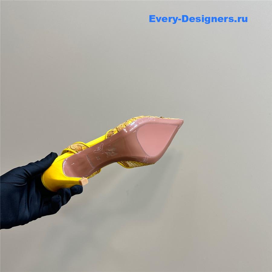 Amina Muaddi Camelia Yellow Satin Pumps