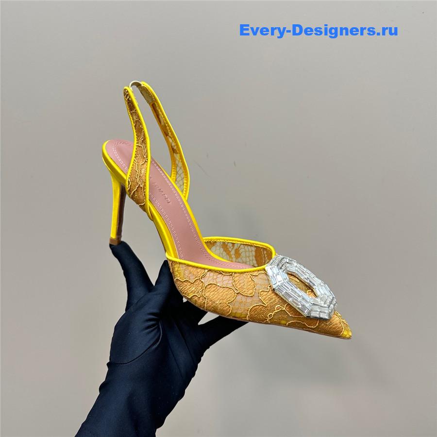 Amina Muaddi Camelia Yellow Satin Pumps