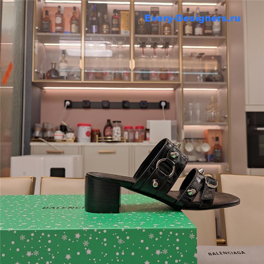 Ba1en*iaga black buckled mule heeled sandals