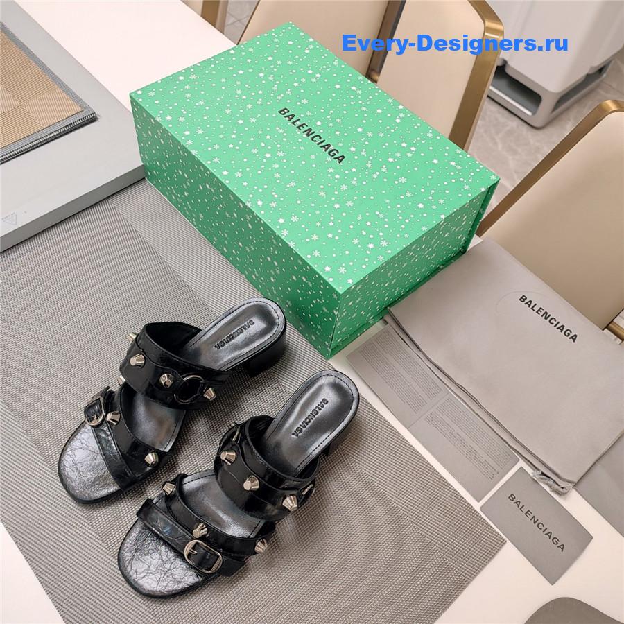 Ba1en*iaga black buckled mule heeled sandals