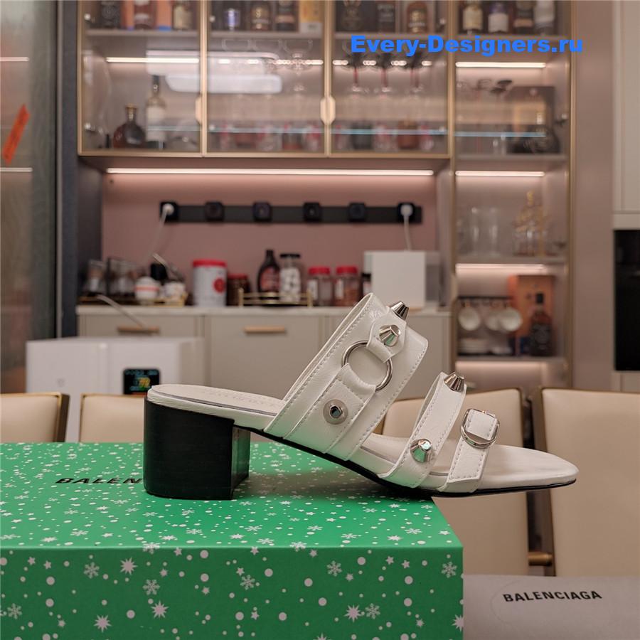 Ba1en*iaga white buckled mule heeled sandals