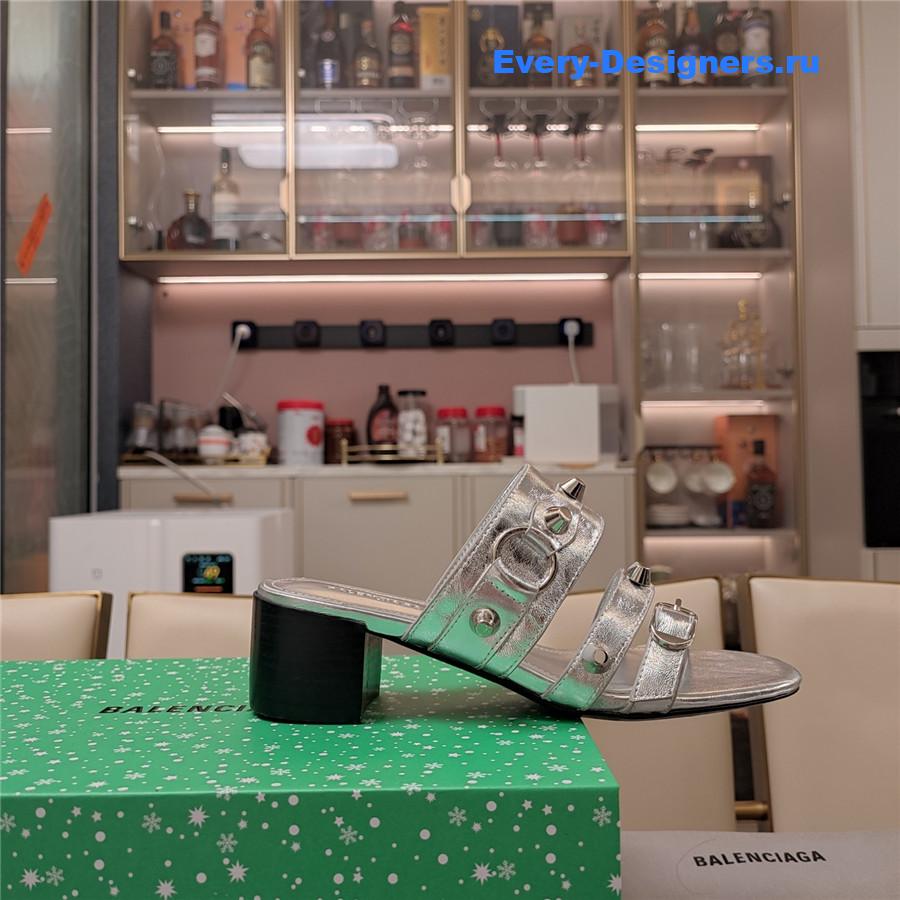 Ba1en*iaga silver buckled mule heeled sandals