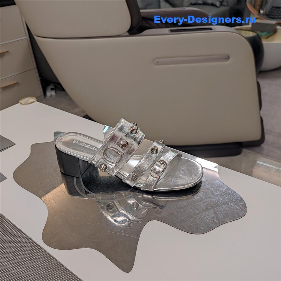 Ba1en*iaga silver buckled mule heeled sandals