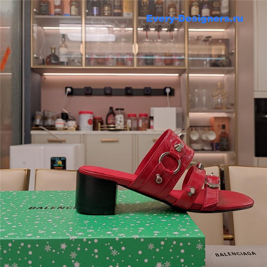 Ba1en*iaga red buckled mule heeled sandals