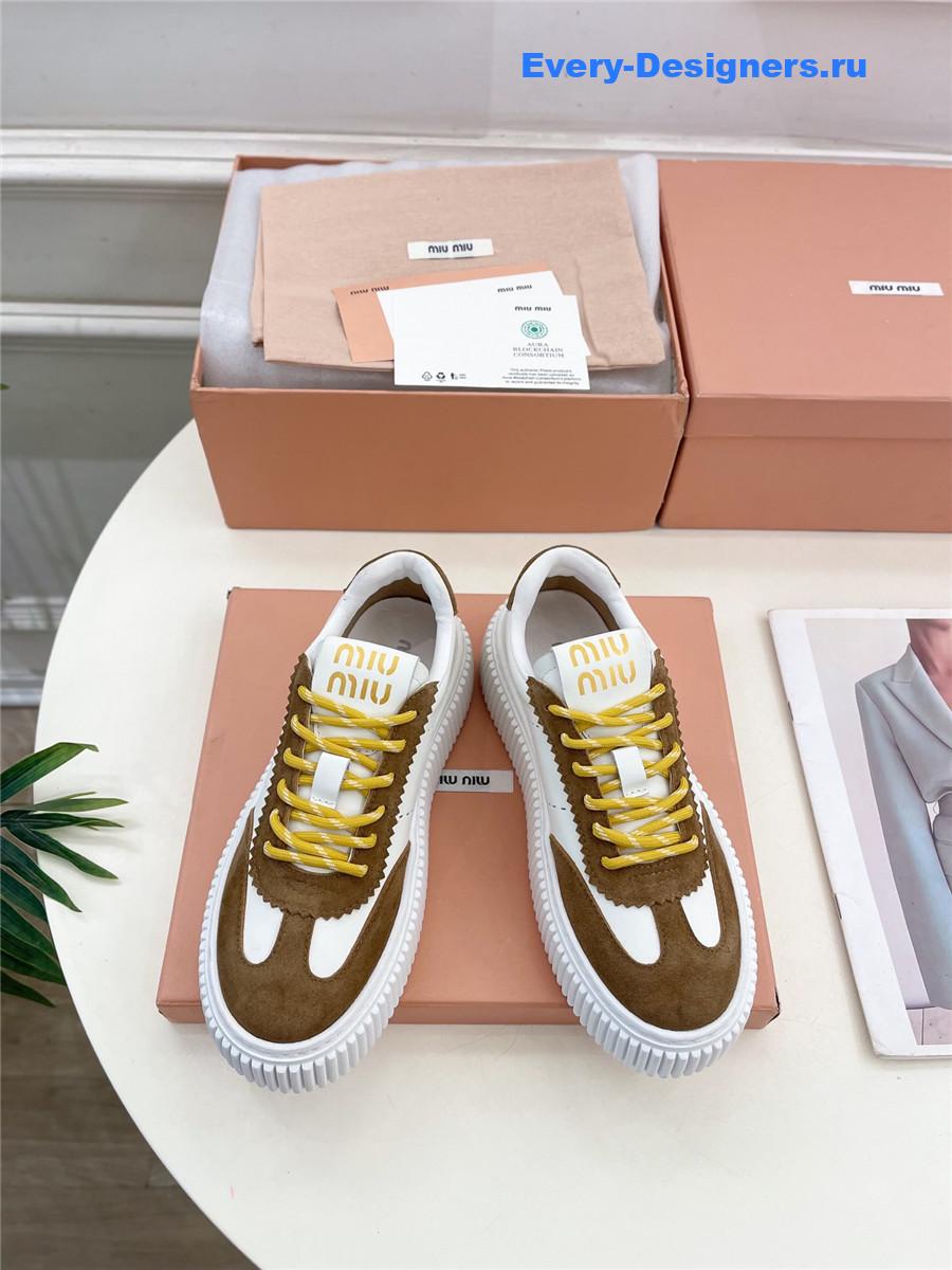 Miu Miu Brown Lace-Up Low Top Platform Sneakers