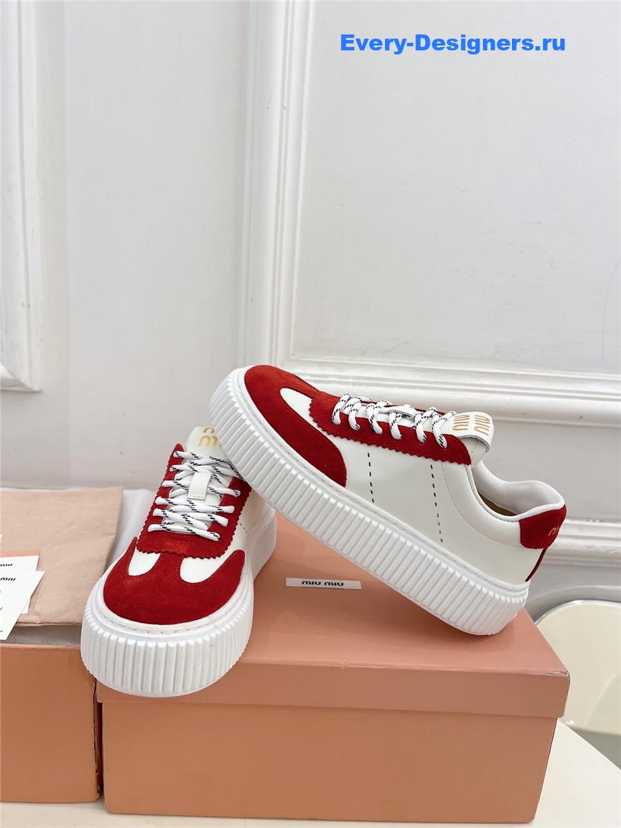 Miu Miu Red Lace-Up Low Top Platform Sneakers