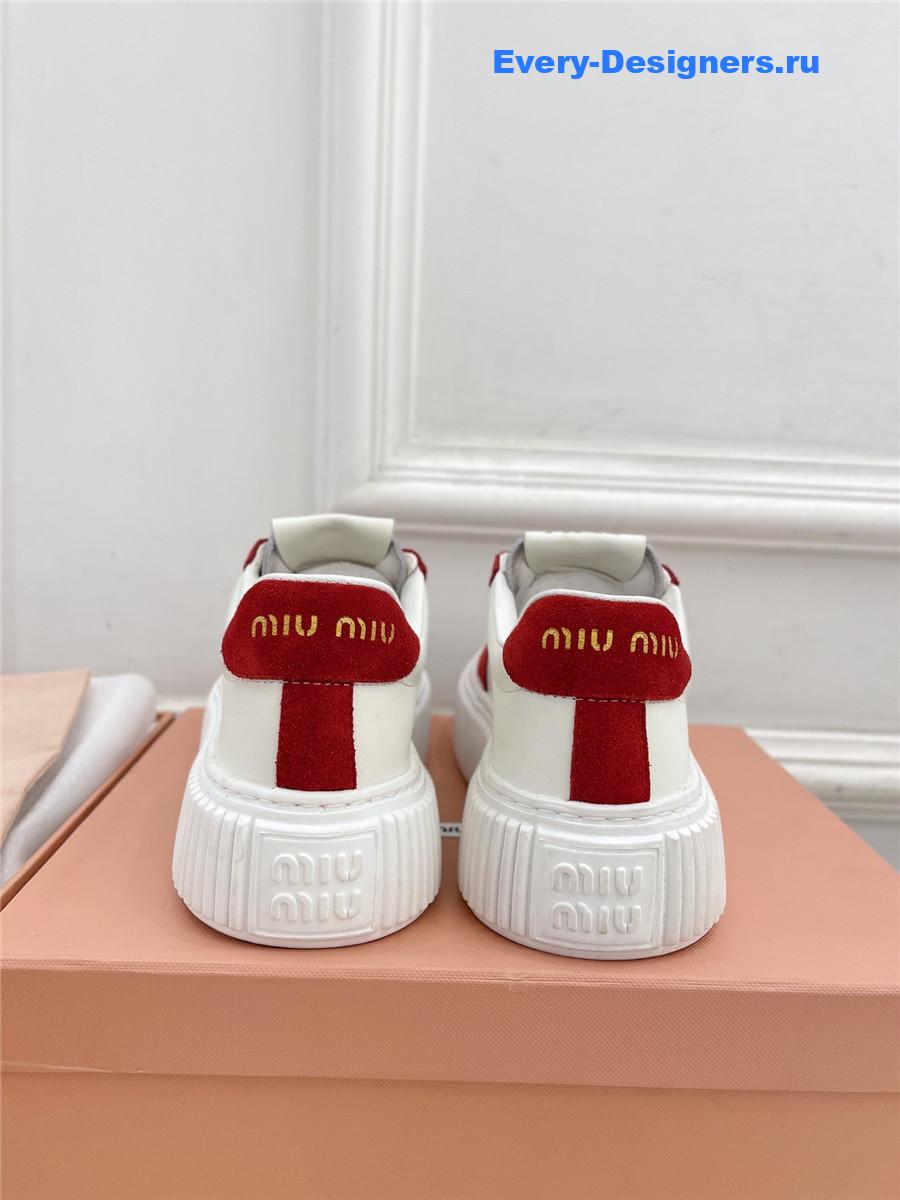 Miu Miu Red Lace-Up Low Top Platform Sneakers
