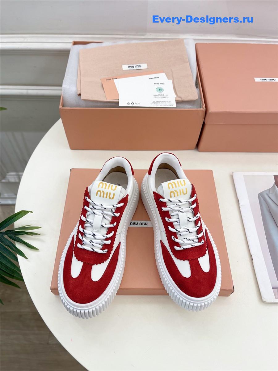 Miu Miu Red Lace-Up Low Top Platform Sneakers