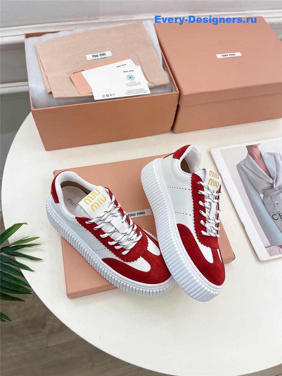 Miu Miu Red Lace-Up Low Top Platform Sneakers