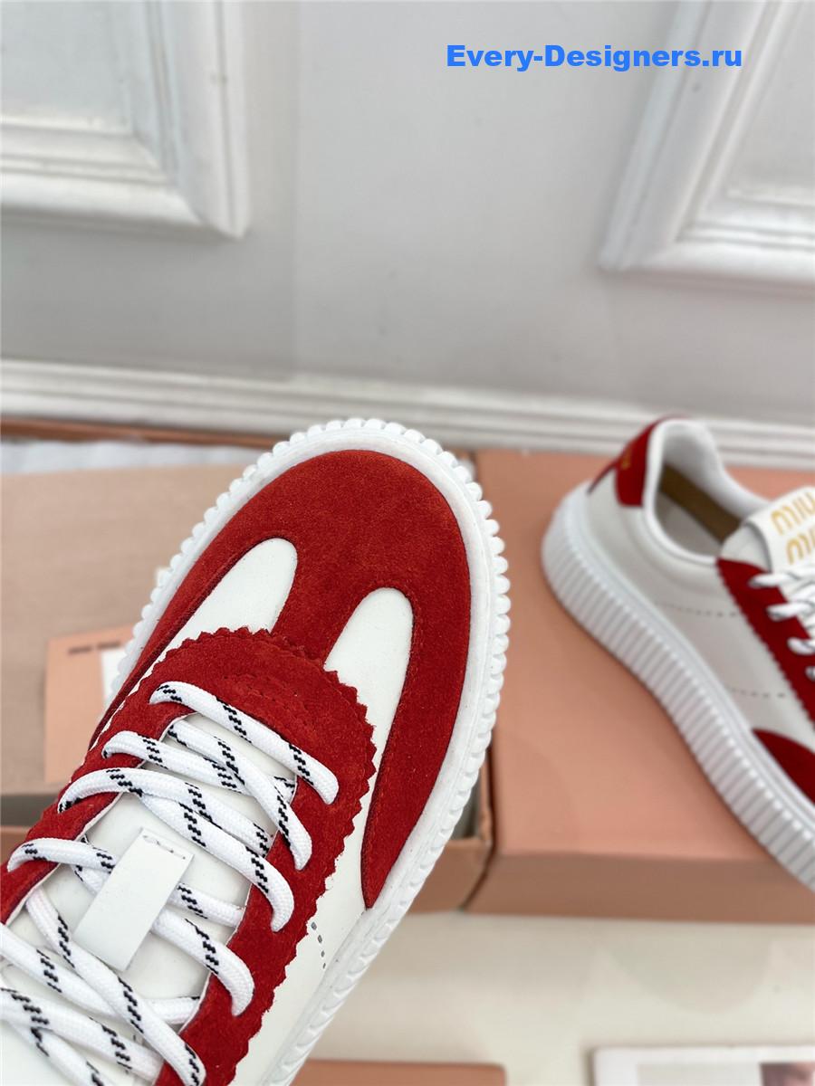 Miu Miu Red Lace-Up Low Top Platform Sneakers
