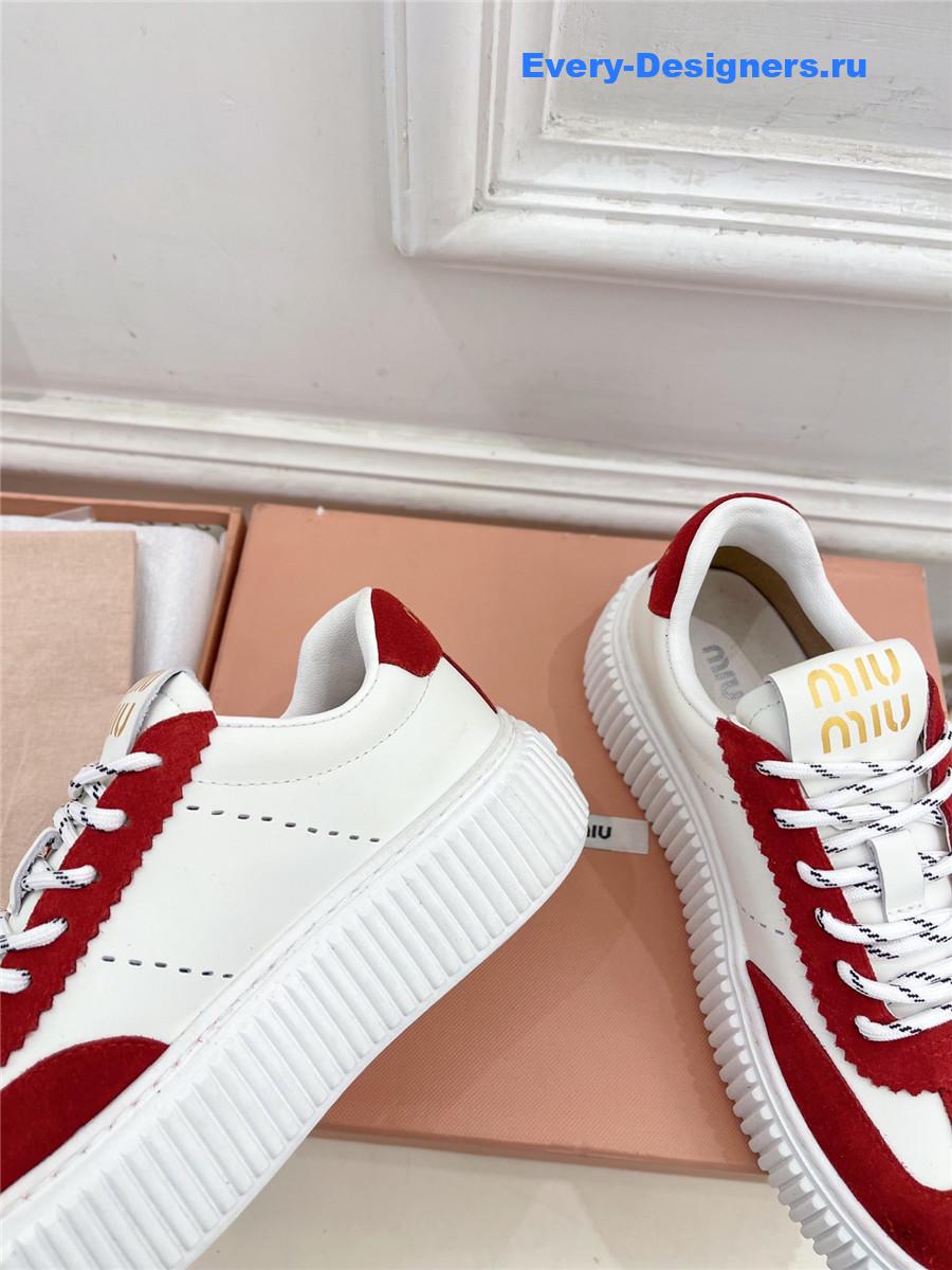 Miu Miu Red Lace-Up Low Top Platform Sneakers