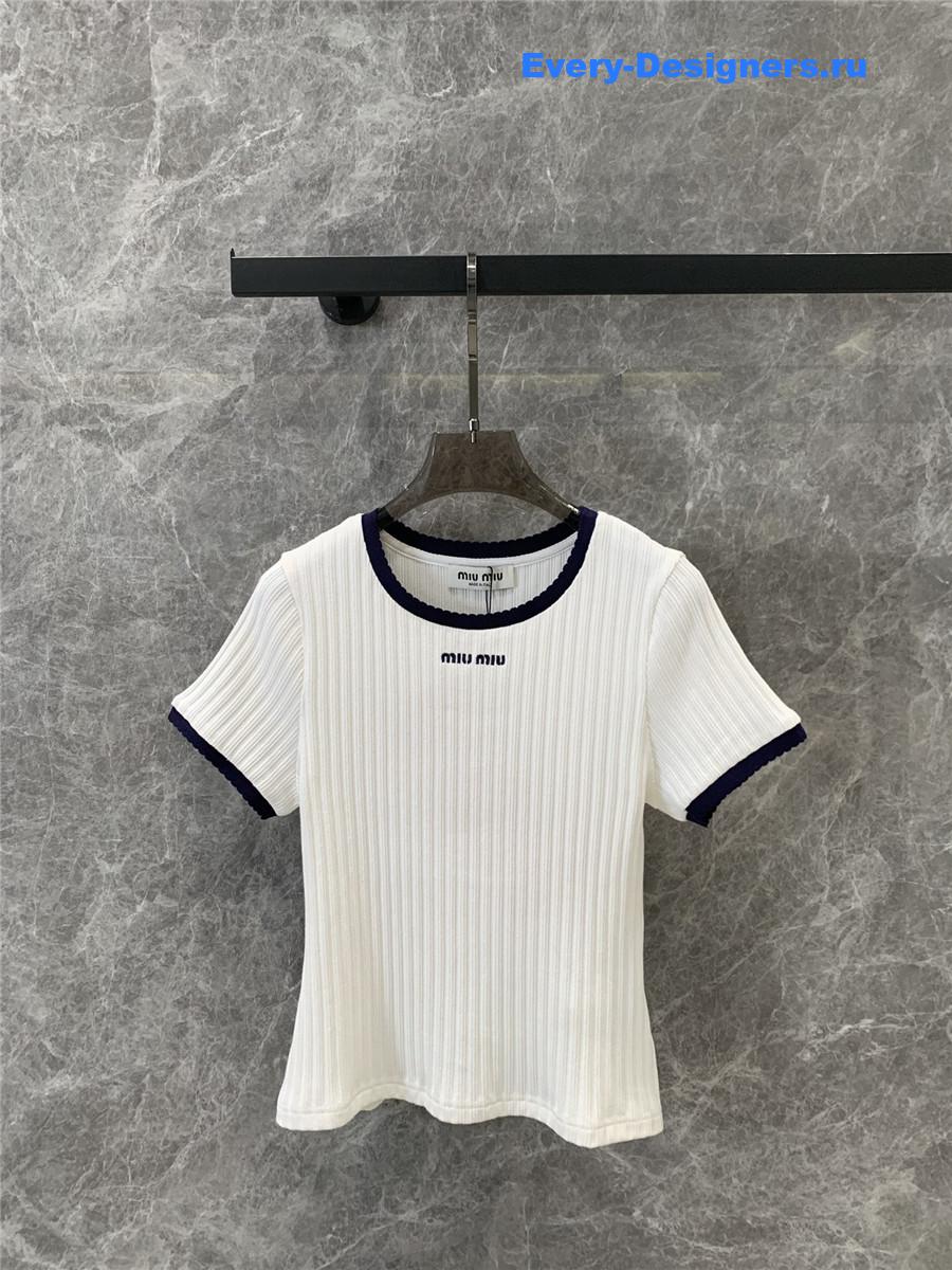 Miu Miu Embroidered Crew Neck Top